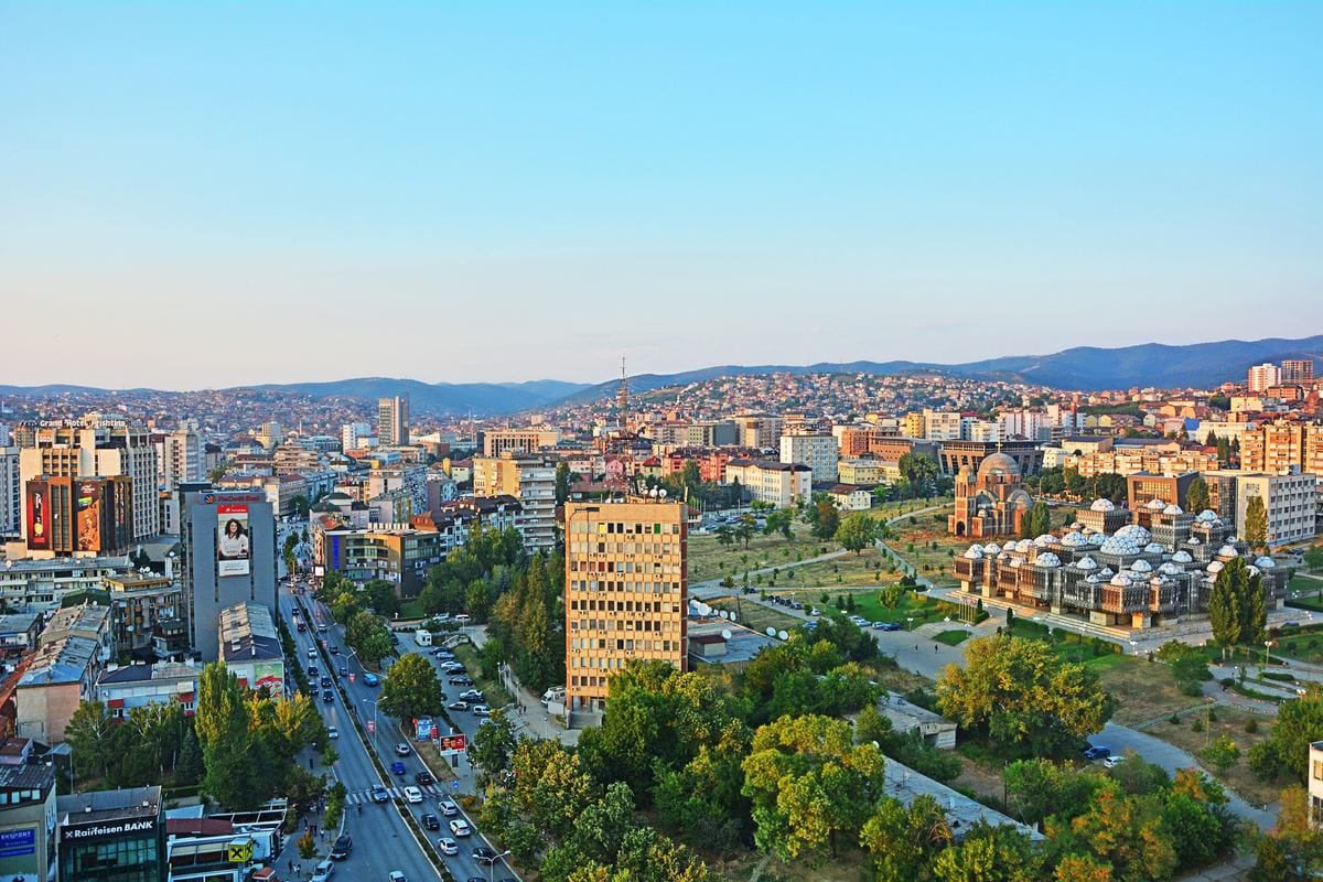 Pristina city center with Mother Teresa Square and modern architecture